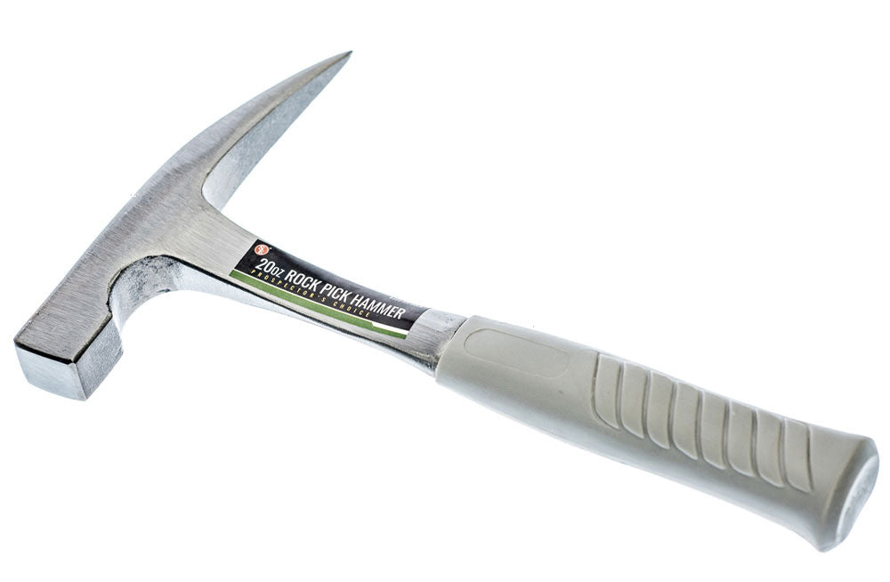 11"/20oz Rock Pick Hammer With Rubberized Handle & Plastic Tip Cover, Overall weight 32oz, Head Weight 20oz